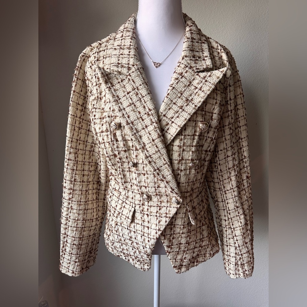Women's Cream Tweed Double-Breasted Jacket